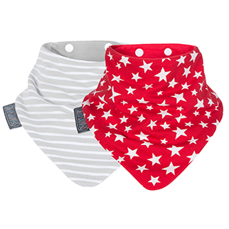 Cheeky Chompers Neckerbib Grey Stripes & Red Stars