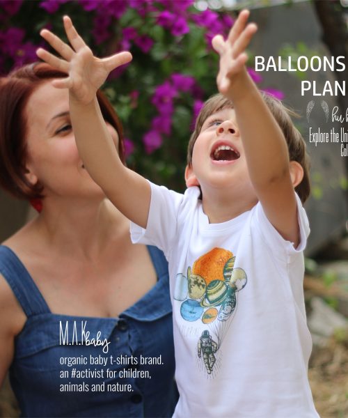 M.A.Kbaby Explore The Universe 'BALLOONS of PLANET' Organik Unisex Çocuk T-shirt'ü